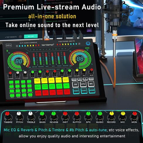 حزمة معدات البودكاست، بطاقة الصوت الحية G4Pro، واجهة الصوت، لوحة الصوت، مغير الصوت، جهاز مزج الصوت مع بطاقة الصوت لتسجيل الغناء والبث المباشر للألعاب in Kuwait
