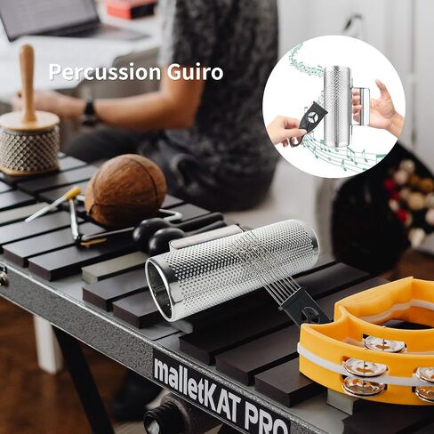 KEJJNYER 8inch x 3inch Stainless Steel Guiro Instrument Shaker, Guiro Shaker with Scraper Musical Instrument, Round Cylinder Latin Percussion Instruments Musical Training Tool Set in Saudi Arabia