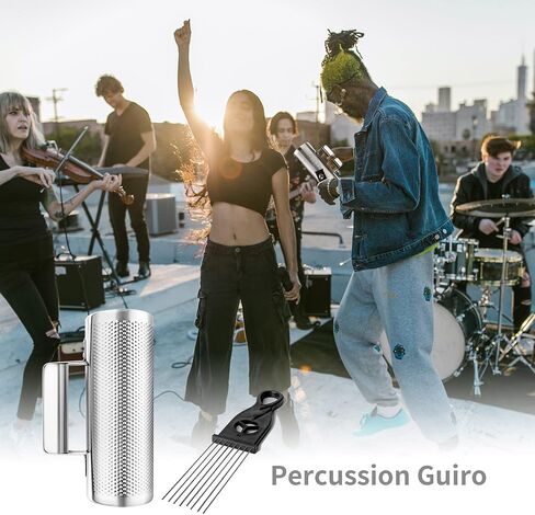 KEJJNYER 8inch x 3inch Stainless Steel Guiro Instrument Shaker, Guiro Shaker with Scraper Musical Instrument, Round Cylinder Latin Percussion Instruments Musical Training Tool Set in Saudi Arabia