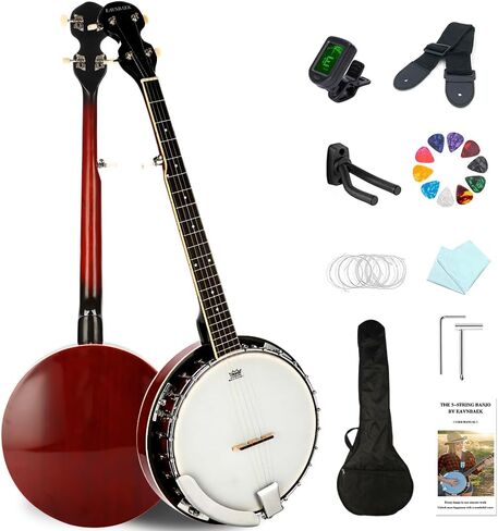 Eavnbaek 5 سلسلة 39 بوصة مجموعة جيتار البانجو بالحجم الكامل مع رأس طبل ريمو، مجموعة بانجو للمبتدئين 24 قوس هدية مع حقيبة ناعمة موالف حزام سلاسل يختار شماعات للمبتدئين المراهقين البالغين، حجم كبير in Kuwait