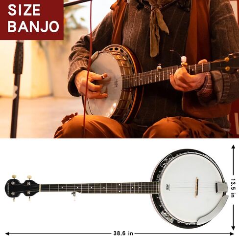 Eavnbaek 5 سلسلة 39 بوصة مجموعة جيتار البانجو بالحجم الكامل مع رأس طبل ريمو، مجموعة بانجو للمبتدئين 24 قوس هدية مع حقيبة ناعمة موالف حزام سلاسل يختار شماعات للمبتدئين المراهقين البالغين، حجم كبير in Kuwait