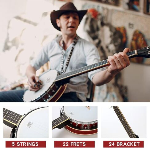 Eavnbaek 5 سلسلة 39 بوصة مجموعة جيتار البانجو بالحجم الكامل مع رأس طبل ريمو، مجموعة بانجو للمبتدئين 24 قوس هدية مع حقيبة ناعمة موالف حزام سلاسل يختار شماعات للمبتدئين المراهقين البالغين، حجم كبير in Kuwait