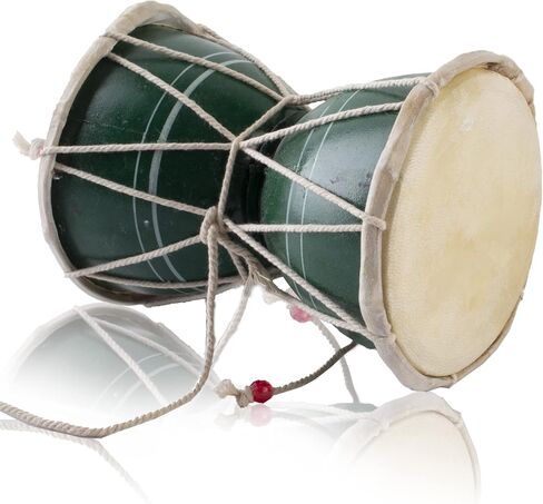 Handmade Wooden & Leather Classical Indian Folk Dumroo Damroo Damaru Hand Drum Set Percussion Decorative Collectible Showpiece World Musical Instruments (Multi) in Kuwait