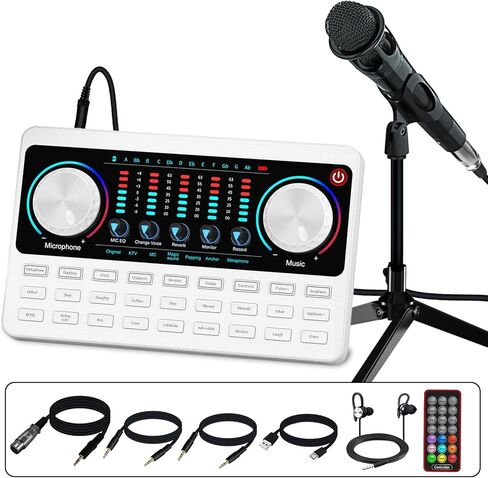 Podcast Equipment Bundle Audio Interface Live Sound Card DJ Mixer Kit w XLR Condenser Microphone Voice Changer Board for Studio/Recording/Broadcasting/Streaming/Gaming on phone/PC/Mac/Laptop in Kuwait