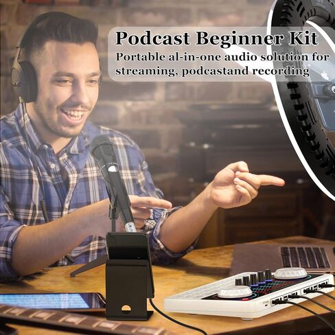 Podcast Equipment Bundle Audio Interface Live Sound Card DJ Mixer Kit w XLR Condenser Microphone Voice Changer Board for Studio/Recording/Broadcasting/Streaming/Gaming on phone/PC/Mac/Laptop in Kuwait