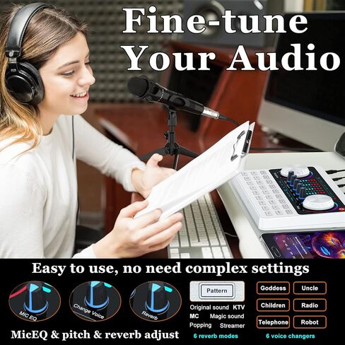 Podcast Equipment Bundle Audio Interface Live Sound Card DJ Mixer Kit w XLR Condenser Microphone Voice Changer Board for Studio/Recording/Broadcasting/Streaming/Gaming on phone/PC/Mac/Laptop in Kuwait