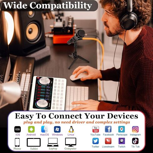 Podcast Equipment Bundle Audio Interface Live Sound Card DJ Mixer Kit w XLR Condenser Microphone Voice Changer Board for Studio/Recording/Broadcasting/Streaming/Gaming on phone/PC/Mac/Laptop in Kuwait