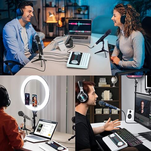 Podcast Equipment Bundle Audio Interface Live Sound Card DJ Mixer Kit w XLR Condenser Microphone Voice Changer Board for Studio/Recording/Broadcasting/Streaming/Gaming on phone/PC/Mac/Laptop in Kuwait