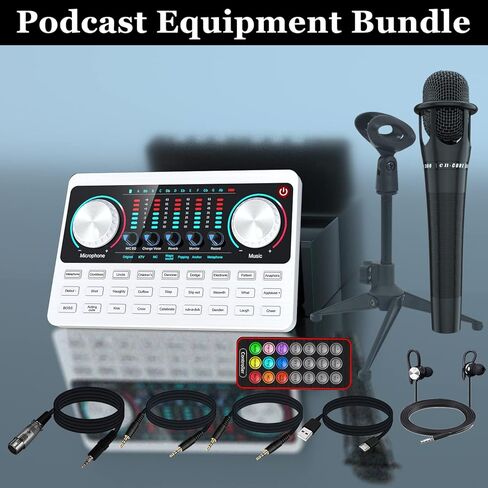 Podcast Equipment Bundle Audio Interface Live Sound Card DJ Mixer Kit w XLR Condenser Microphone Voice Changer Board for Studio/Recording/Broadcasting/Streaming/Gaming on phone/PC/Mac/Laptop in Kuwait