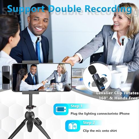 Guzoea 2 Pack Wireless Lavalier Lapel Microphone for iPhone iPad Lightning Ports, Plug-Play Portable Professional Wireless Microphones, Wireless Mic for Recording Interview Vlog Livestream in Kuwait