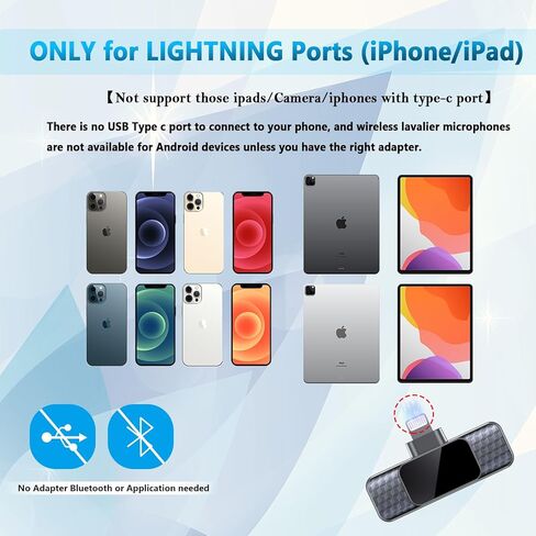 Guzoea 2 Pack Wireless Lavalier Lapel Microphone for iPhone iPad Lightning Ports, Plug-Play Portable Professional Wireless Microphones, Wireless Mic for Recording Interview Vlog Livestream in Kuwait