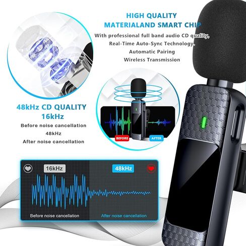 Guzoea 2 Pack Wireless Lavalier Lapel Microphone for iPhone iPad Lightning Ports, Plug-Play Portable Professional Wireless Microphones, Wireless Mic for Recording Interview Vlog Livestream in Kuwait