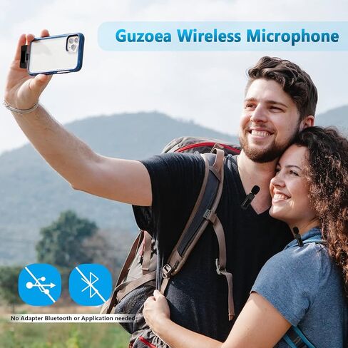 Guzoea 2 Pack Wireless Lavalier Lapel Microphone for iPhone iPad Lightning Ports, Plug-Play Portable Professional Wireless Microphones, Wireless Mic for Recording Interview Vlog Livestream in Kuwait