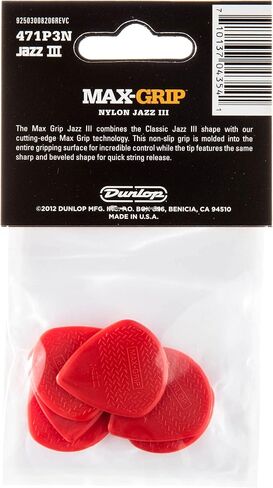 Dunlop 471P3C Max Grip Jazz III Carbon Fiber Guitar Picks, 6-Pack in Kuwait