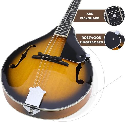 أدوات المندولين من Asmuse A، مندولين من خشب الماهوجني مع أوتار موالف وحزام حقيبة الحفلة للبالغين المبتدئين (Sunburst) in Kuwait