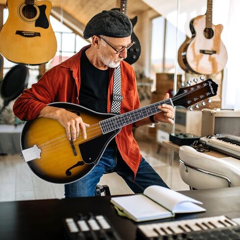 أدوات المندولين من Asmuse A، مندولين من خشب الماهوجني مع أوتار موالف وحزام حقيبة الحفلة للبالغين المبتدئين (Sunburst) in Kuwait