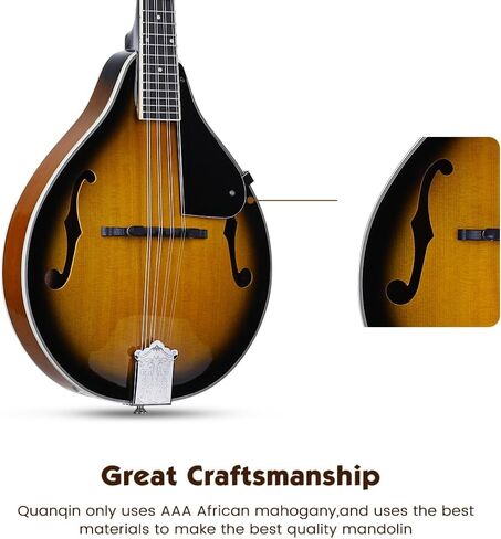 أدوات المندولين من Asmuse A، مندولين من خشب الماهوجني مع أوتار موالف وحزام حقيبة الحفلة للبالغين المبتدئين (Sunburst) in Kuwait