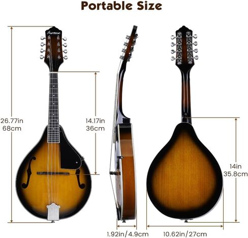 أدوات المندولين من Asmuse A، مندولين من خشب الماهوجني مع أوتار موالف وحزام حقيبة الحفلة للبالغين المبتدئين (Sunburst) in Kuwait