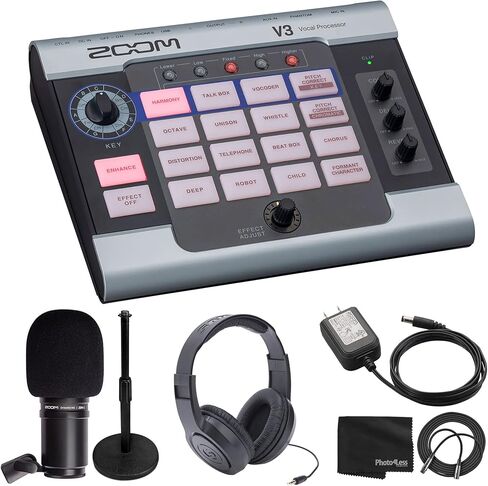 Zoom V3 Vocal Effects Processor + Zoom ZDM-1 Dynamic Microphone + Zoom AD-16 9V AC Adapter + Audio Headphones + Adjustable Desk Microphone Stand - Deluxe Bundle in Saudi Arabia