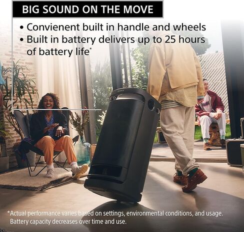 مكبر صوت سوني SRS-XV800 X-Series اللاسلكي المحمول بتقنية البلوتوث كاريوكي للحفلات IPX4 مقاوم لرذاذ الماء مع بطارية تدوم 25 ساعة، مقبض وعجلات مدمجة، صوت متعدد الاتجاهات، وأضواء محيطة - جديد، أسود in Kuwait