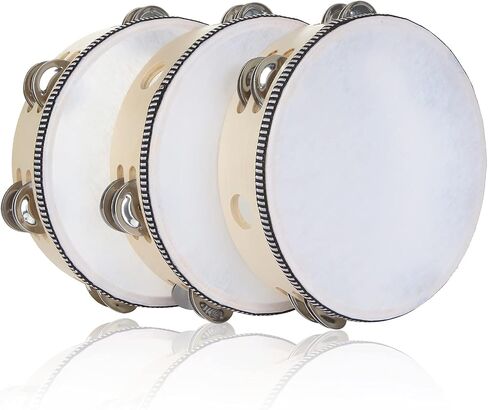 3 Pack 8 inch Tambourine for Adults Hand Held Wood Tambourine Metal Jingles Musical Educational Instrument Rhythm Percussion Tambourine for KTV, Party, Church (Single Row) in Kuwait