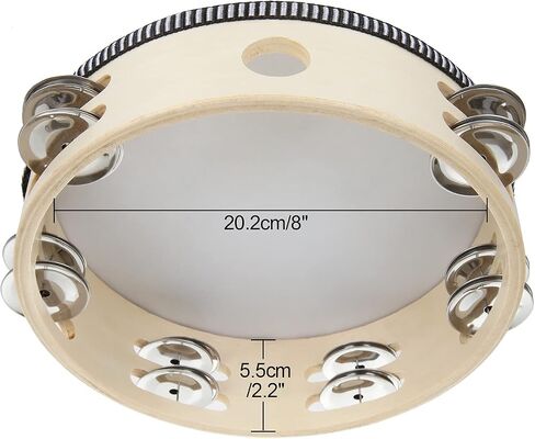 3 Pack 8 inch Tambourine for Adults Hand Held Wood Tambourine Metal Jingles Musical Educational Instrument Rhythm Percussion Tambourine for KTV, Party, Church (Single Row) in Kuwait