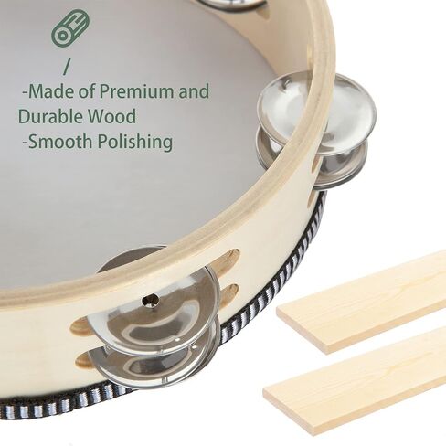 3 Pack 8 inch Tambourine for Adults Hand Held Wood Tambourine Metal Jingles Musical Educational Instrument Rhythm Percussion Tambourine for KTV, Party, Church (Single Row) in Kuwait