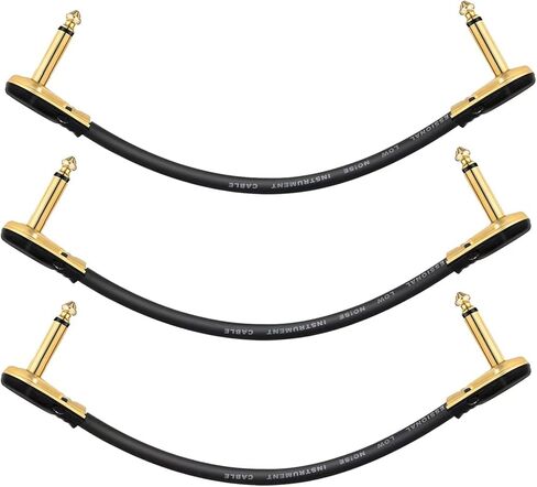 كابلات تصحيح الجيتار HONEST KIN مقاس 6 بوصات، 1/4 بوصة كابل أداة دواسة الجيتار ذو الزاوية اليمنى، موصل فطيرة مطلي بالذهب كابل دواسة تأثيرات على شكل حرف C (عبوة من 3) in Kuwait