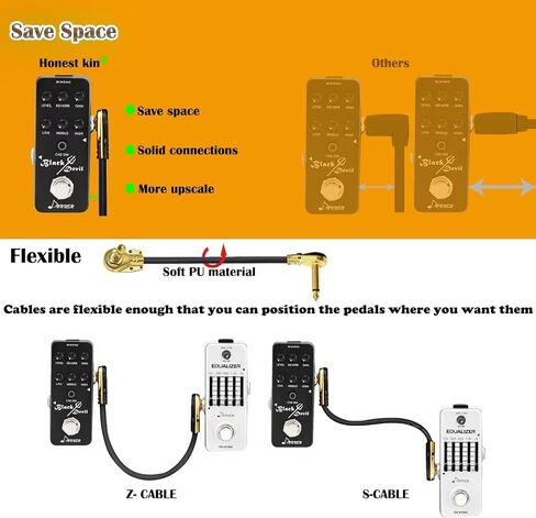 كابلات تصحيح الجيتار HONEST KIN مقاس 6 بوصات، 1/4 بوصة كابل أداة دواسة الجيتار ذو الزاوية اليمنى، موصل فطيرة مطلي بالذهب كابل دواسة تأثيرات على شكل حرف C (عبوة من 3) in Kuwait