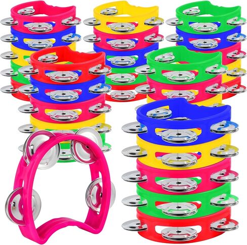 MIAHART 32 Pack Christmas Hand Tambourine Noise Makers Tambourine 4 Bells Plastic Colored Handheld Tambourines Musical Rhythm Instrument for Adults Kids Christmas Party Decoration Favors in Saudi Arabia