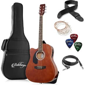 Ashthorpe Full-Size Left-Handed Dreadnought Cutaway Acoustic-Electric Guitar Bundle - Premium Tonewoods - Blue