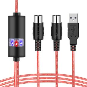 Oxsubor USB MIDI Cable-Upgrade Professional MIDI to USB in-Out Cable Adapter Converter Connect Piano Keyboard to PC/Laptop for Editing&Recording 2M(6.5FT) (Red)
