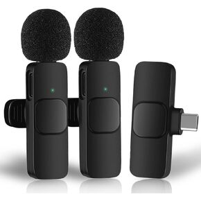 Microphone for Android - Mini Microphone - Clip-on Microphones - Wireless Lavalier Microphone for Android iPad Plug-Play Microphone Video Recording, Live Stream, YouTube, TikTok (2 Pack) (FOR ANDROID)