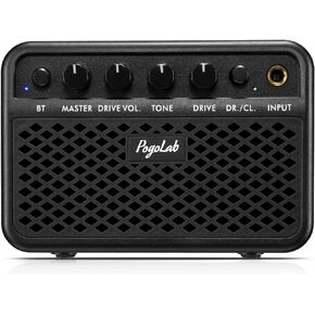 POGOLAB Mini Guitar Amp, 5W Small Portable Electric Guitar Amplifier, Clean & Drive Effects 2 Channels, Rechargeable Bluetooth Speaker with Headphone Jack, for Daily Guitar Practice (Black)