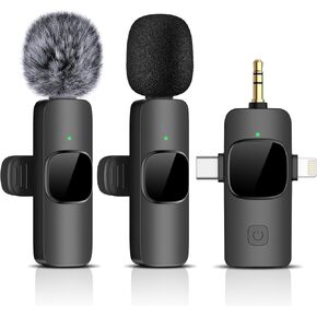 Wireless Lavalier Microphone for iPhone - Android Phone/Camera/Computer/Laptop, Dual Lapel Mic with USB-C/3.5mm/USB Plug for Video Recording, Vlog, YouTube, TikTok, Auto Sync and Noise Reduction in Kuwait