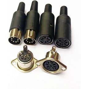 WTLUOWAN 5 Pin DIN قابس ذكر، قابس أنثى ومقبس متوافق مع لوحة مفاتيح MIDI والميكروفون (6 قطع)