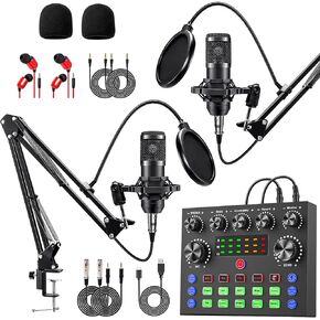 حزمة معدات sktome Podcast لعدد 2، مغير صوت V8s مع حزمة ميكروفون بودكاست BM-800 - ميكروفون مكثف استوديو مثالي للبث والتسجيل والغناء والبث والألعاب