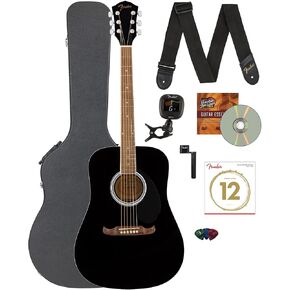 Fender FA-125 Dreadnought Guitar - Black Bundle with Gig Bag, Tuner, Strap, Strings, String Winder, Picks, and Austin Bazaar Instructional DVD in Saudi Arabia