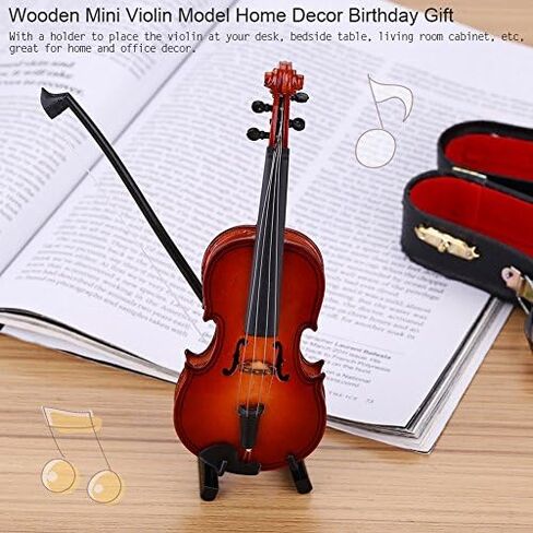 Wooden Mini Violin Model Display, with Bow Stand and Case Musical Ornament Craft, for Home Office Decoration Birthday Valentine's Day Gift in Kuwait