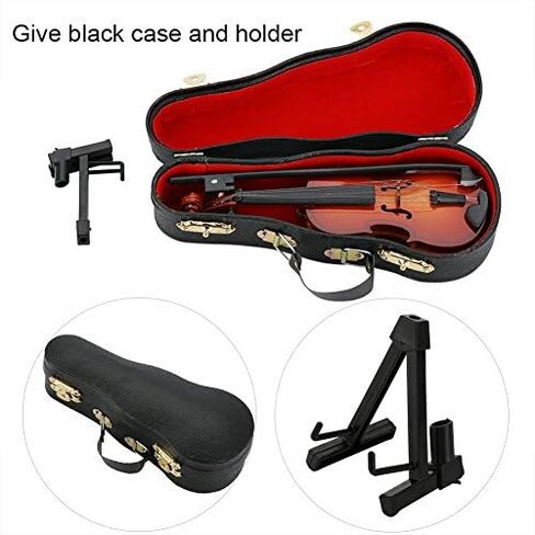 Wooden Mini Violin Model Display, with Bow Stand and Case Musical Ornament Craft, for Home Office Decoration Birthday Valentine's Day Gift in Kuwait