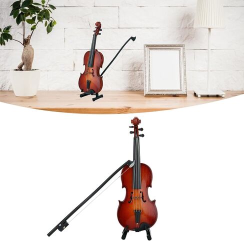 Wooden Mini Violin Model Display, with Bow Stand and Case Musical Ornament Craft, for Home Office Decoration Birthday Valentine's Day Gift in Kuwait