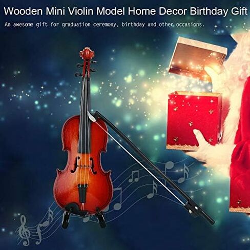 Wooden Mini Violin Model Display, with Bow Stand and Case Musical Ornament Craft, for Home Office Decoration Birthday Valentine's Day Gift in Kuwait