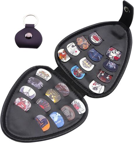 حامل ريشة الجيتار، امسك 22 حافظة مختلفة من الأشكال والسماكات ، حقيبة داخلية وخارجية مزدوجة الطبقات من جلد البولي يوريثان الناعم. هدايا لعازفي الجيتار (أسود) in Kuwait