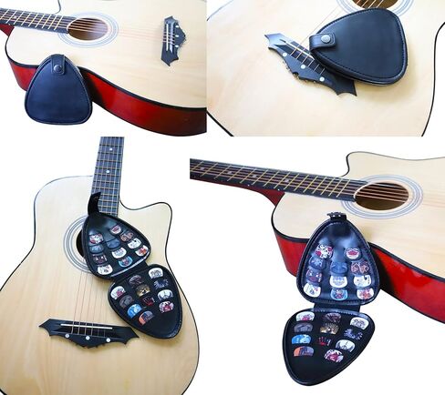 حامل ريشة الجيتار، امسك 22 حافظة مختلفة من الأشكال والسماكات ، حقيبة داخلية وخارجية مزدوجة الطبقات من جلد البولي يوريثان الناعم. هدايا لعازفي الجيتار (أسود) in Kuwait