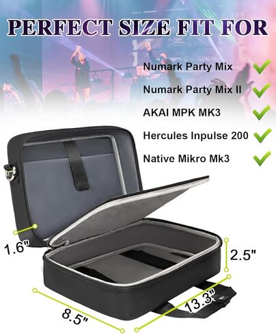 حافظة وحدة تحكم دي جيه لجهاز نومارك بارتي ميكس II او نومارك بارتي ميكس (الجزء الداخلي: 13.3×8.5×4.1 انش)، شنطة تحكم دي جيه مع 4 جيوب للايباد، الكابلات، شنطة دي جيه مبطنة بمقبض واشرطة كتف قابلة للتعديل in Kuwait