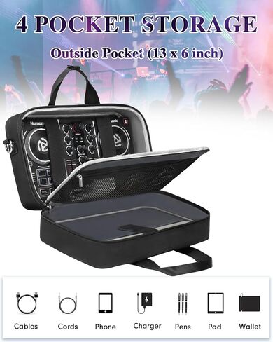 حافظة وحدة تحكم دي جيه لجهاز نومارك بارتي ميكس II او نومارك بارتي ميكس (الجزء الداخلي: 13.3×8.5×4.1 انش)، شنطة تحكم دي جيه مع 4 جيوب للايباد، الكابلات، شنطة دي جيه مبطنة بمقبض واشرطة كتف قابلة للتعديل in Kuwait