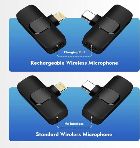 TUTGLOBAL USB Type-C&Lightning Mini Wireless Lavalier Microphone for Android iPhone iPad iPhone 15 Pro Max Galaxy,2 Pack Lapel Microphones,AutoConnect Noise Cancelling Mic for Podcast/Record/etc in Kuwait