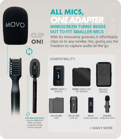 محول ميكروفون Movo WMX-HM اللاسلكي للمقابلات - متوافق مع ميكروفون DJI، Rode Wireless GO، Hollyland Lark، والمزيد - يعمل مع أنظمة لاسلكية صغيرة وWMX-2 - حامل ميكروفون محمول باليد in Kuwait