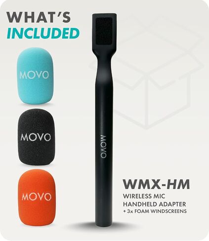محول ميكروفون Movo WMX-HM اللاسلكي للمقابلات - متوافق مع ميكروفون DJI، Rode Wireless GO، Hollyland Lark، والمزيد - يعمل مع أنظمة لاسلكية صغيرة وWMX-2 - حامل ميكروفون محمول باليد in Kuwait
