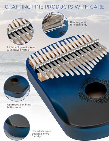 Kalimba - 17 Keys Thumb Piano, Portable Mbira Finger Piano with Tune Hammer and Study Instruction, Sleek Keys and Body, Gift for Kids, Adult and Beginners in Kuwait